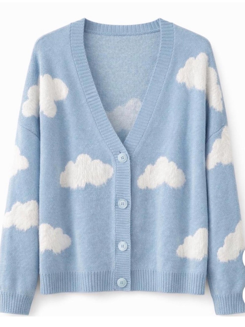 Forever 21 Light Blue Cardigan with White Cloud Pattern